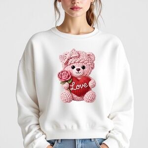 Valentine Bear (Faux Fluffy crochet) Sweatshirt New Cute overload S M L XL